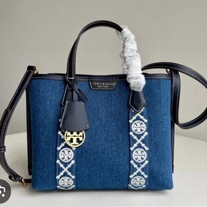 Tory Burch Perry Denim Triple Compartment Tote